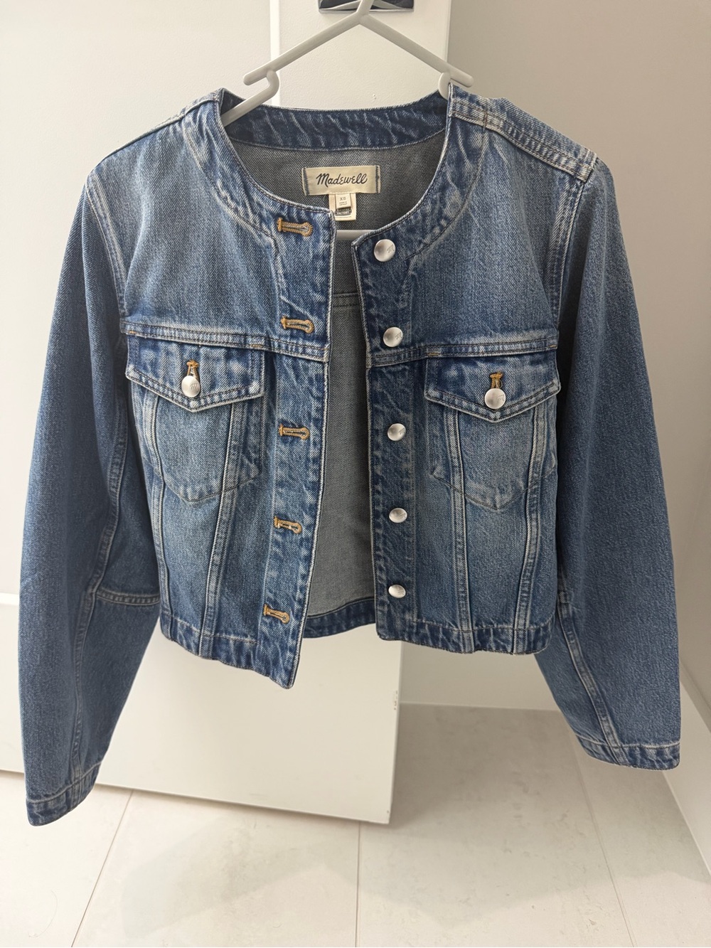 Madewell Light Blue Denim Cropped Jacket with Button Front